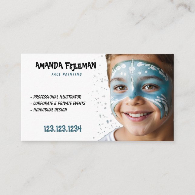 Cartão De Visita Pintura única de face azul e branca (Frente)