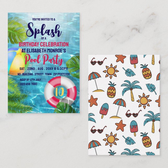 Cartão De Visita Piscinas Tropicais, Bilhetes de Aniversário da Fes (Frente/Verso)