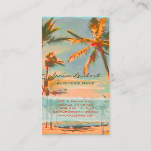 Cartão De Visita Pix Dezines Vintage Havaiian Beach Scene
