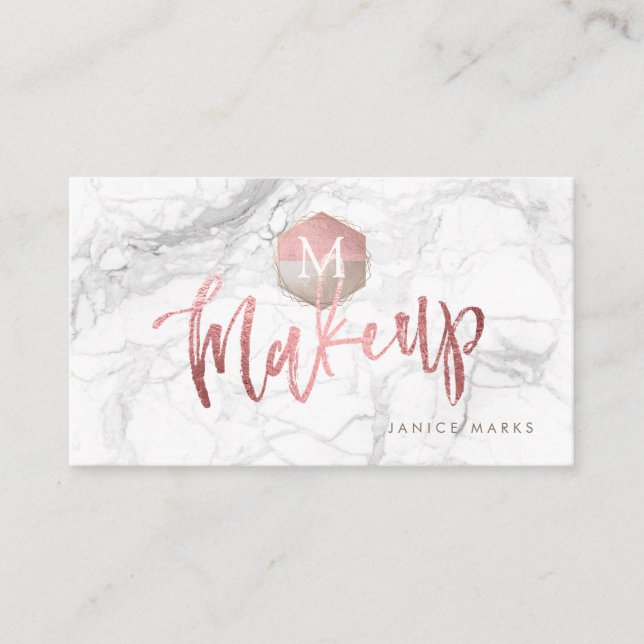 CARTÃO DE VISITA PIXDEZINAS MAKE-UP ARTIST MARBLE | FAUX ROSA DOURA (Frente)