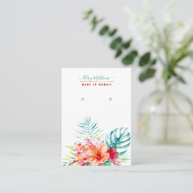Cartão De Visita PixDezines Arelhos de Paraíso Tropical de Aquarela (Em pé/Frente)