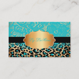 Cartão De Visita PixDezines azul vintage renda + chita
