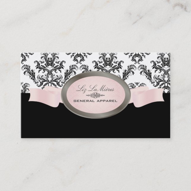 Cartão De Visita PixDezines Black, Pink, White Céleste Damask (Frente)