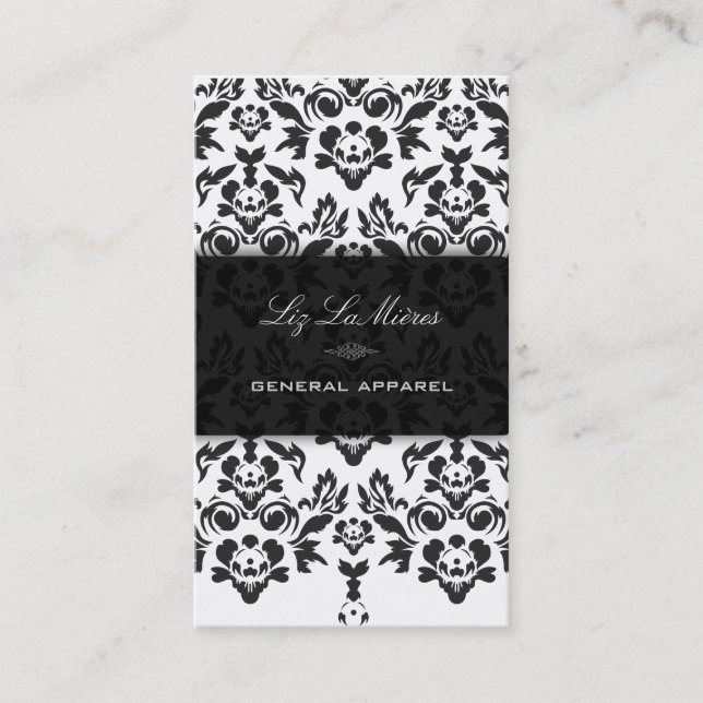 Cartão De Visita PixDezines Black+White Haute Coutour Damask (Frente)
