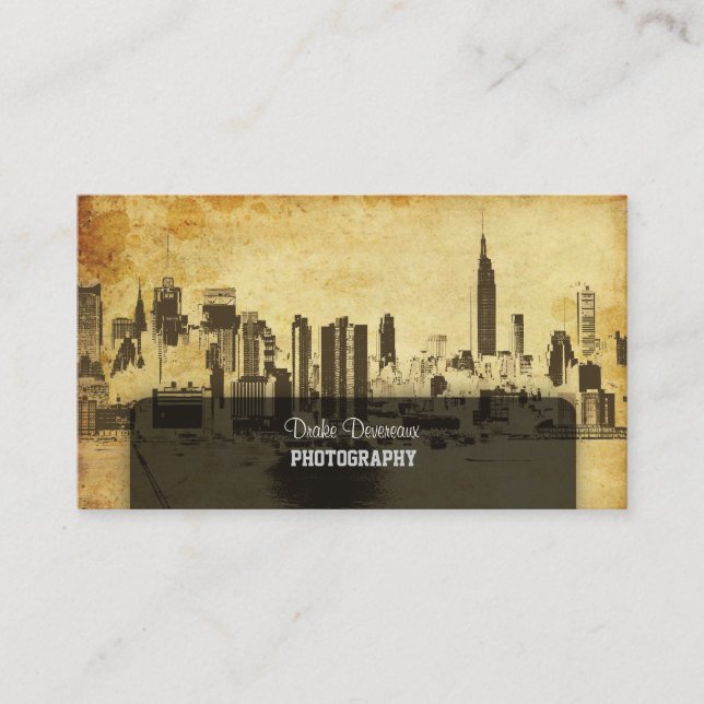 Cartão De Visita PixDezines City Scape, Nova York, safra (Frente)
