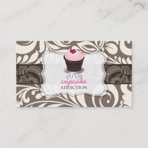 Cartão De Visita PixDezines cupcake de coração rosa + damasco