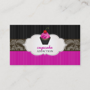 Cartão De Visita PixDezines cupcake de espiral de morango+pinstripe