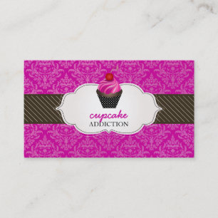 Cartão De Visita PixDezines cupcake de espiral de morango+pinstripe