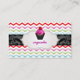 Cartão De Visita PixDezines cupcake de redemoinhos de morango+chevr