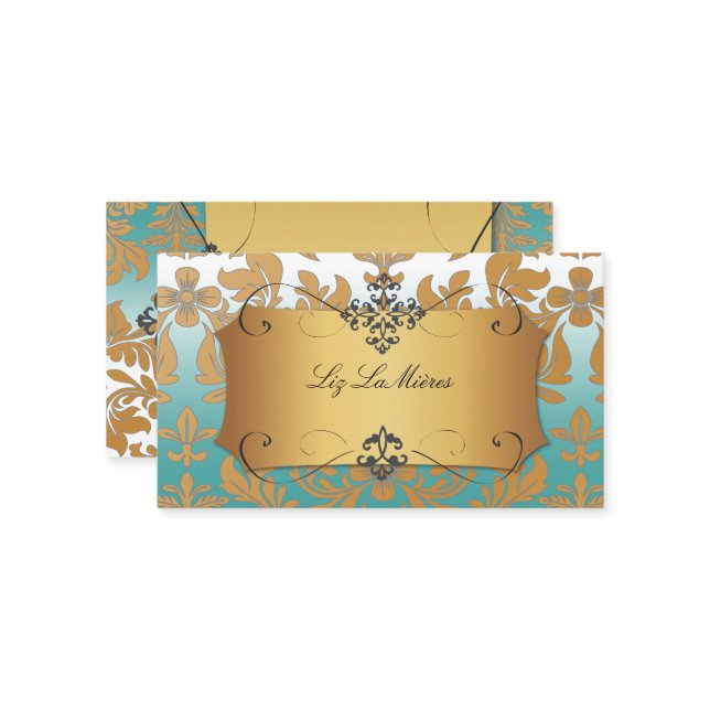 Cartão De Visita PixDezines Damasco barroco/teal (Frente/Verso In Situ)