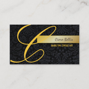 Cartão De Visita PixDezines Damask Lace preto + dourado