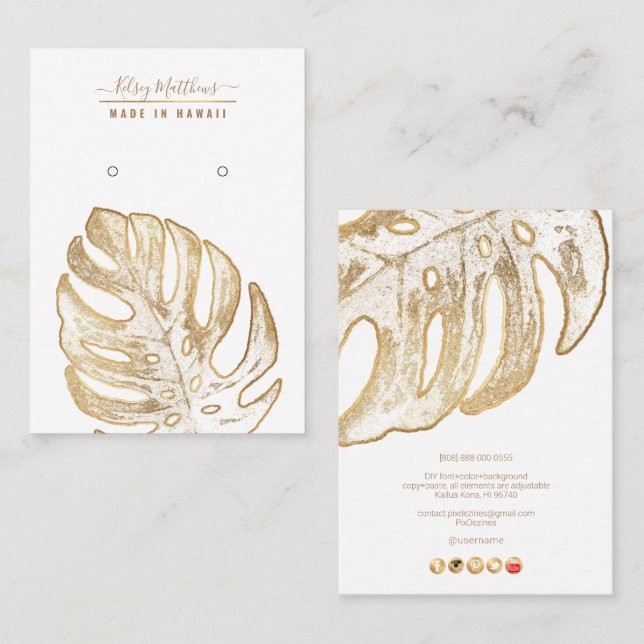 Cartão De Visita PixDezines Faux Gold Tropical Leaves Earrings (Frente/Verso)