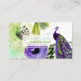 Cartão De Visita PixDezines Floral Watercolor/Peacock/Speck Dourado