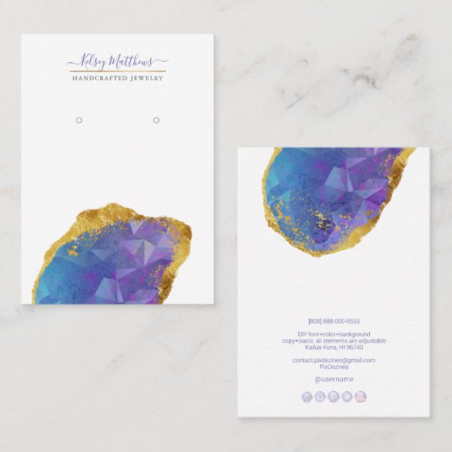 Cartão De Visita PixDezines H2 Quartz Crystal Ombre Blue Purple (Frente/Verso)
