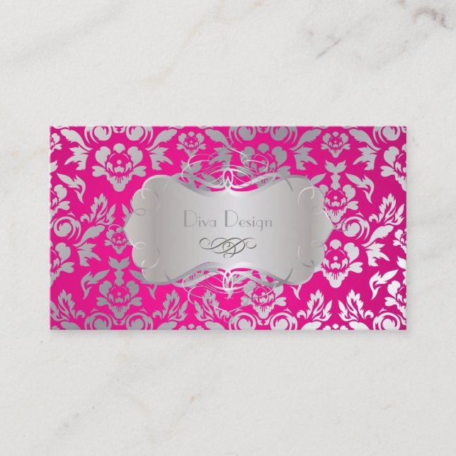 Cartão De Visita PixDezines Haute Coutour Damask, Faux Silver (Frente)