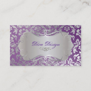 Cartão De Visita PixDezines Haute Coutour Damask, Faux Silver