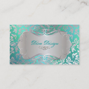 Cartão De Visita PixDezines Haute Coutour Damask, Faux Silver