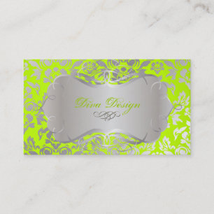Cartão De Visita PixDezines Haute Coutour Damask, Faux Silver