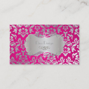 Cartão De Visita PixDezines Haute Coutour Damask, Faux Silver