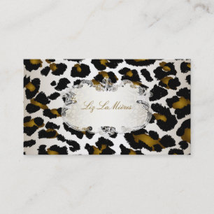 Cartão De Visita PixDezines leopardo/champanhe