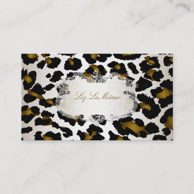 Cartão De Visita PixDezines leopardo/champanhe (Frente)