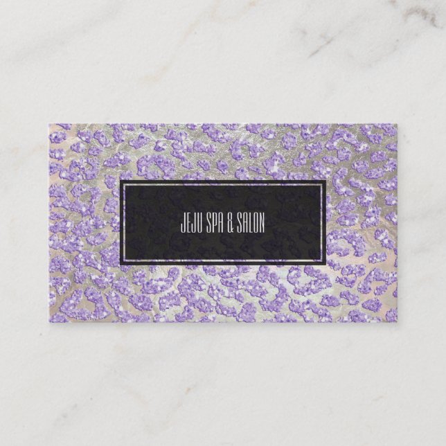 Cartão De Visita PixDezines leopardo/lilac/faaux glitter+prata (Frente)