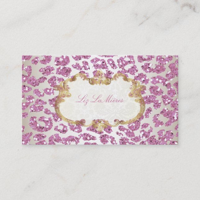 Cartão De Visita PixDezines, leopardo-rosa/champanhe (Frente)