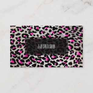 Cartão De Visita PixDezines leopardo/rosa elétrico/prata fraca