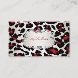 Cartão De Visita PixDezines, leopardo vermelho/champanhe