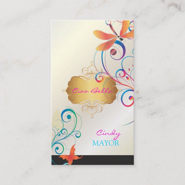 Cartão De Visita PixDezines Libera Borboletas Moscas Arco-Íris (Frente)