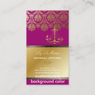 Cartão De Visita PixDezines Lustre + Damask/ Fuschia+ Renda Dourada