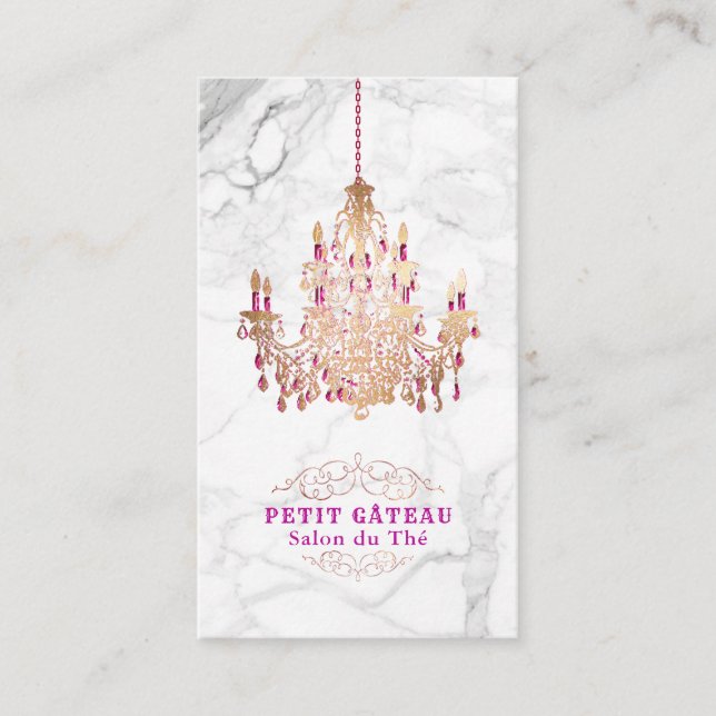 Cartão De Visita PixDezines Marble+Faux Rosa Dourado Chandelier (Frente)