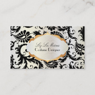 Cartão De Visita PixDezines pavo damask/black+pérola
