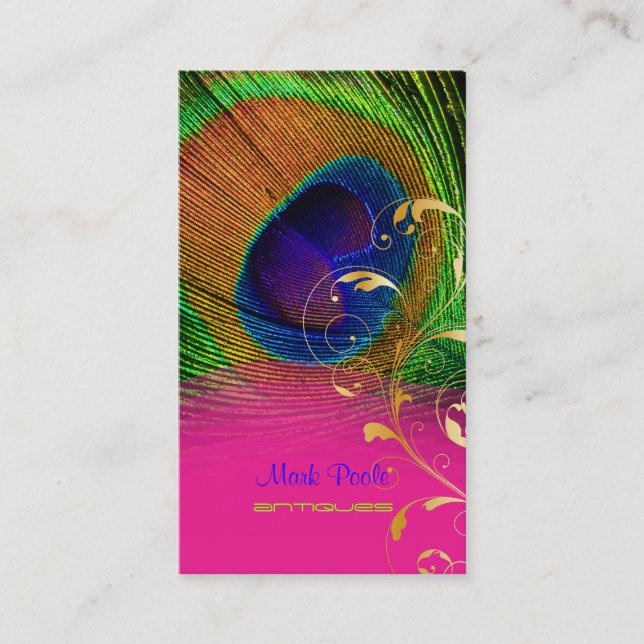Cartão De Visita PixDezines Peacock feather+filigree swirls (Frente)