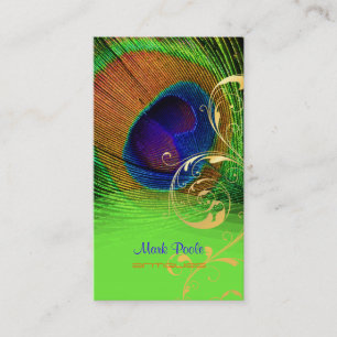 Cartão De Visita PixDezines Peacock feather+filigree swirls