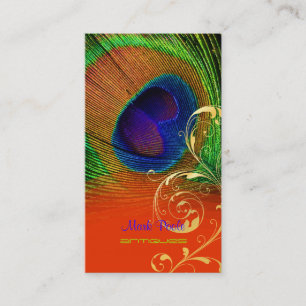 Cartão De Visita PixDezines Peacock feather+filigree swirls