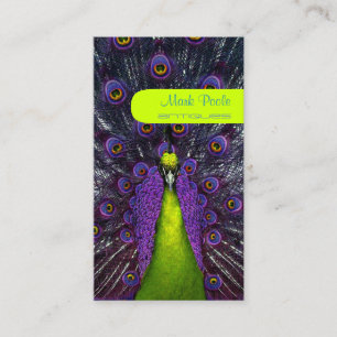 Cartão De Visita PixDezines pena de pavão/roxo+esmeralda