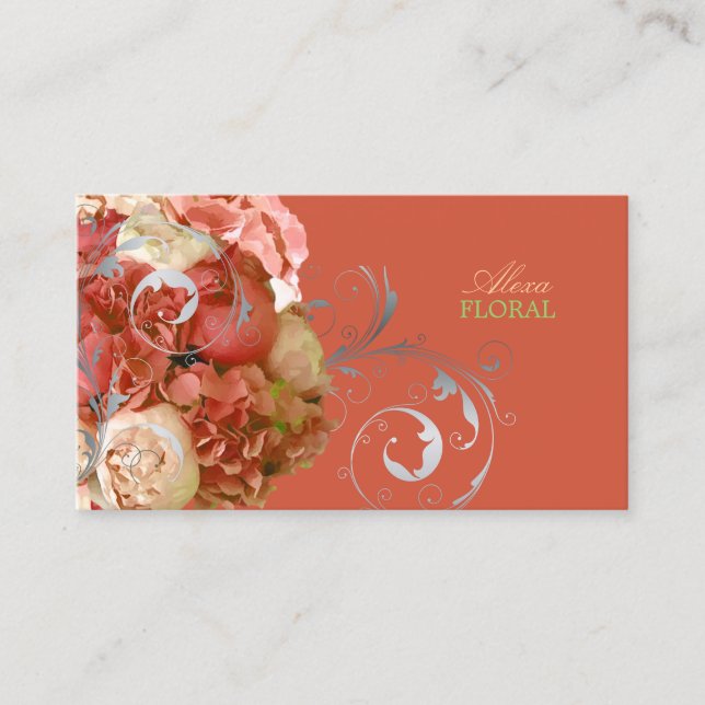 Cartão De Visita PixDezines peônias+hidrângeas/fundo de diy (Frente)