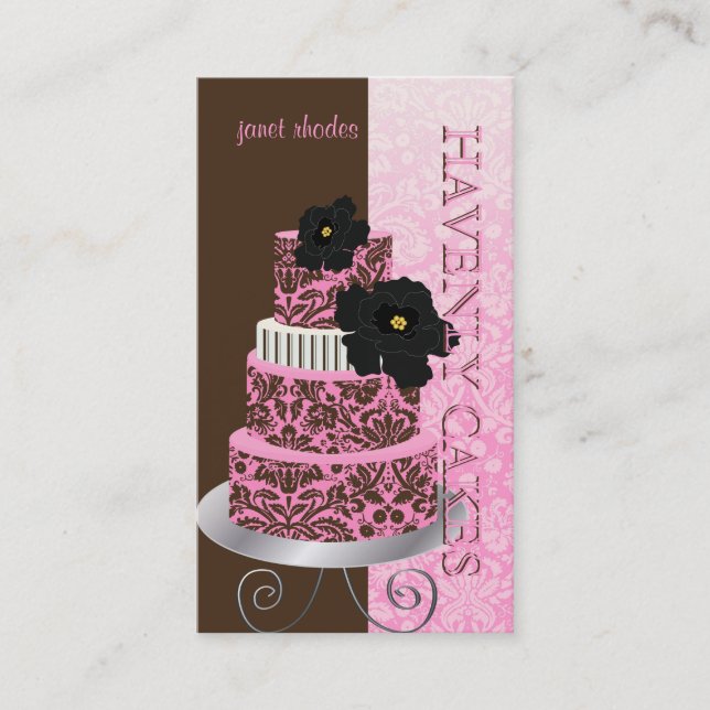 Cartão De Visita PixDezines Pink Chocolate damask cake/pâtisserie (Frente)