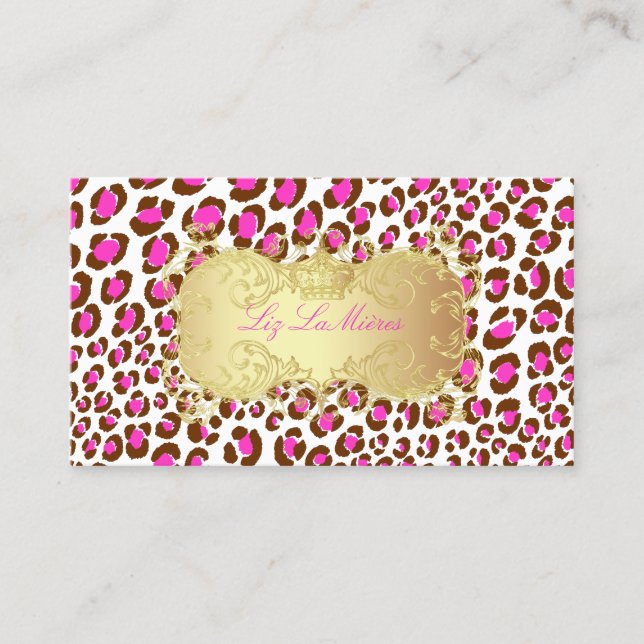 Cartão De Visita PixDezines Pink Leopard spots /Faux Dourado Label (Frente)