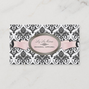 Cartão De Visita PixDezines Preto, Rosa, Jolie Damask Branco