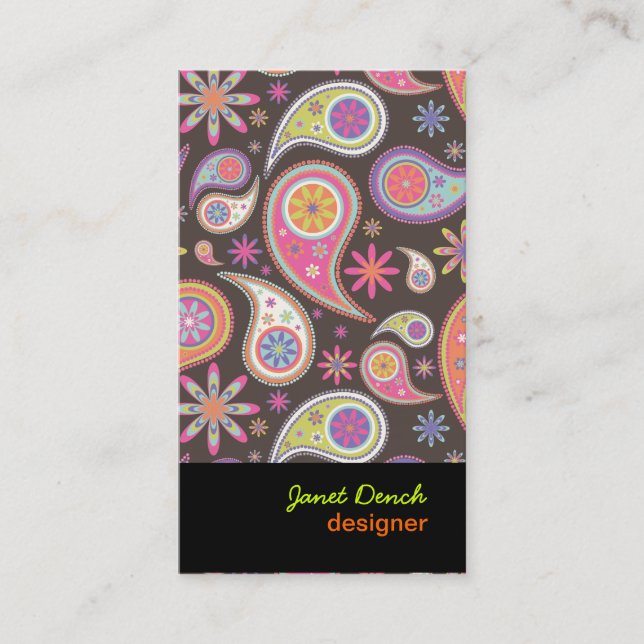 Cartão De Visita PixDezines Retro Paisley em pastel (Frente)