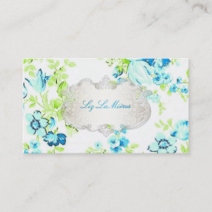 Cartão De Visita PixDezines rosas vintage/azul