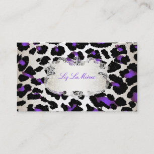 Cartão De Visita PixDezines roxo elétrico leopardo/champanhe