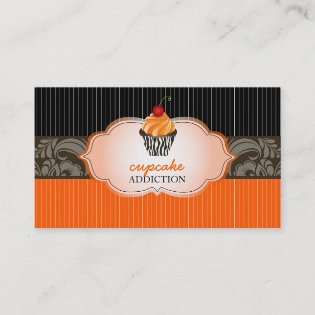 Cartão De Visita PixDezines tangerine espirra cupcake+pinstripes (Frente)