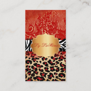 Cartão De Visita PixDezines vermelho lace+chita+zebra