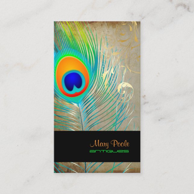 Cartão De Visita PixDezines vintage eacock+filigree swirls (Frente)