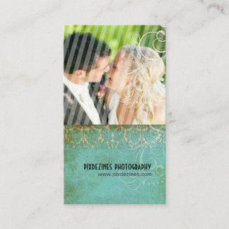 Cartão De Visita PixDezines Vintage Grunge Damask / Aqua