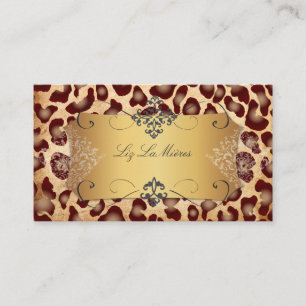 Cartão De Visita PixDezines VINTAGE LEOPARD+LACE DAMASCO