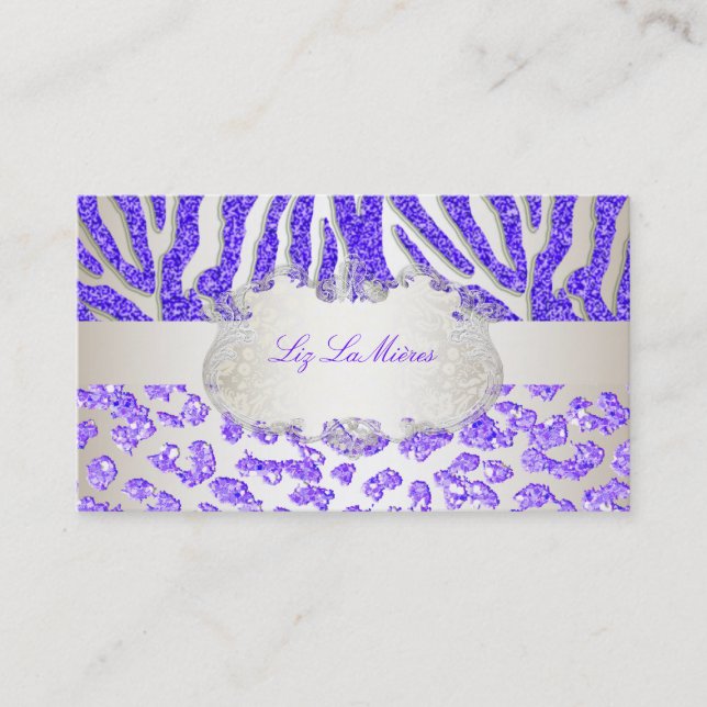 Cartão De Visita PixDezines zebra roxa/leopardo (Frente)